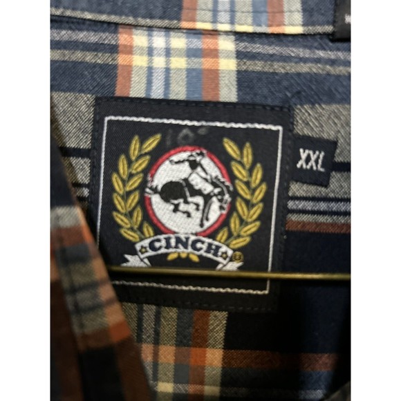 Men Cinch Long Sleeve Button Down Shirt XXL Blue Striped Plaid Western Dress - Picture 3 of 4